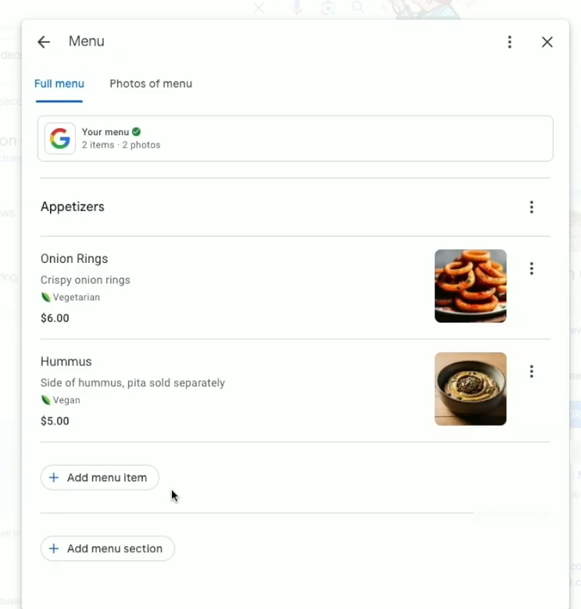Kako optimizovati Google Business Profile za ugostitelje 1 jelovnik